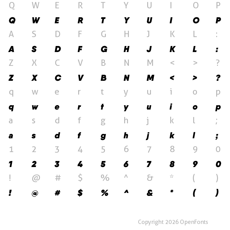 Character Map of Qanelas Heavy Italic