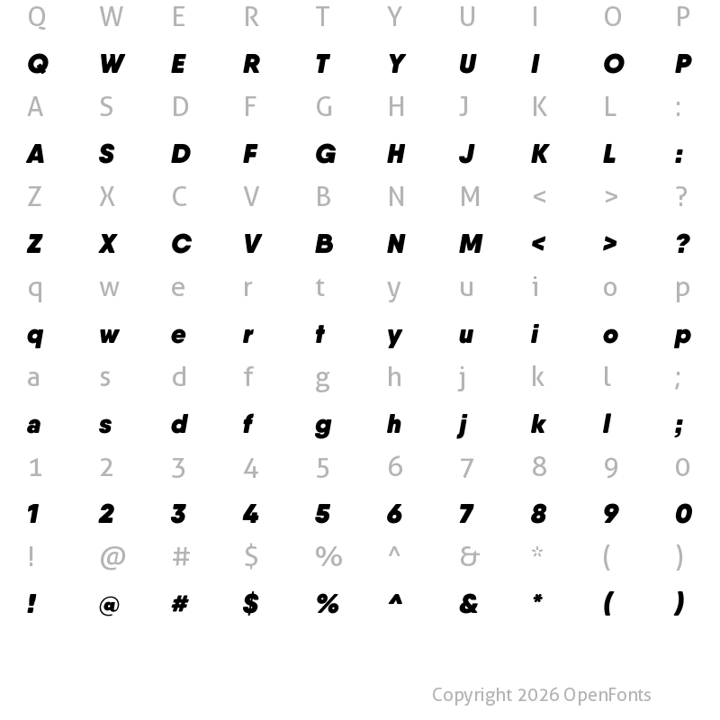 Character Map of Qanelas Soft Heavy Italic