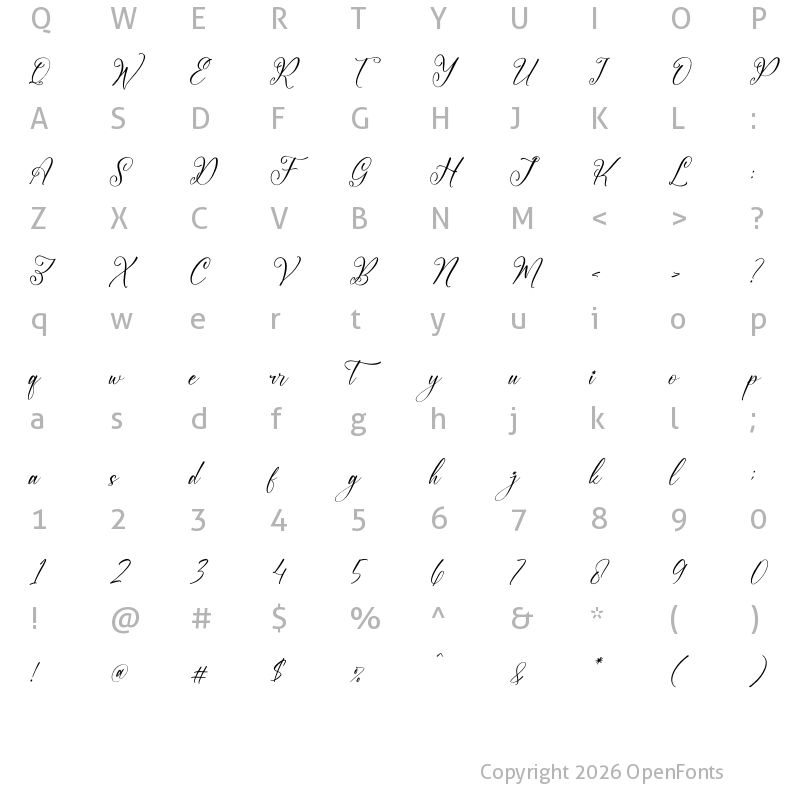 Character Map of Qerginas Frenchstyle Script Italic