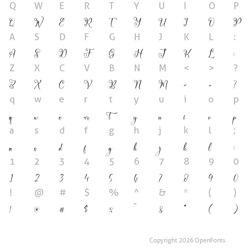Character Map of Qerginas Frenchstyle Script Regular
