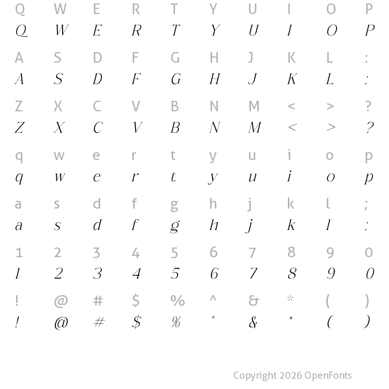 Character Map of Qerginas Frenchstyle Serif Italic