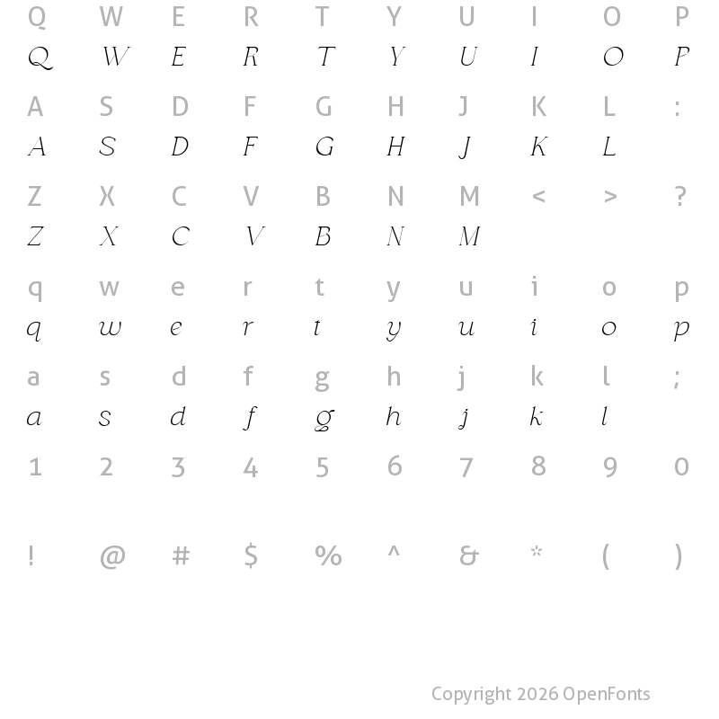 Character Map of QESTERO Italic