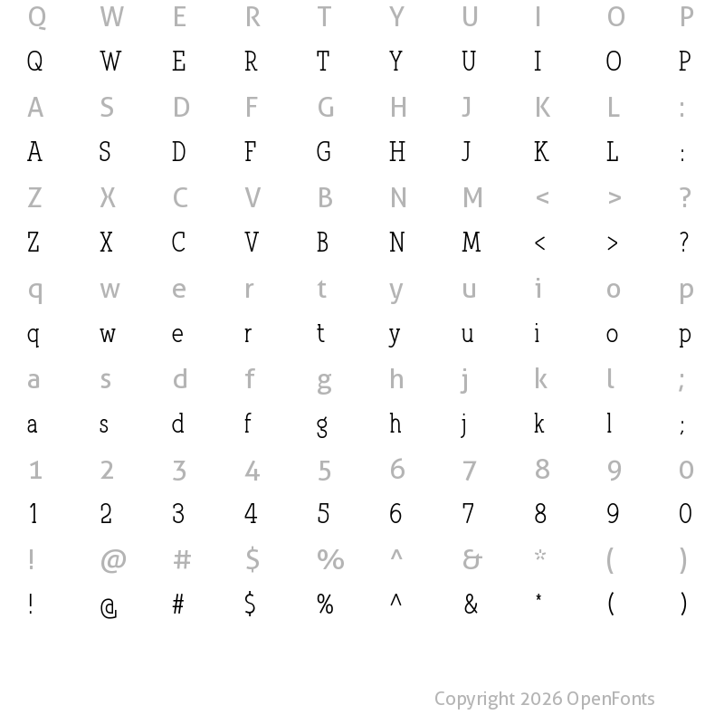 Character Map of Qlarendon Condensed Regular