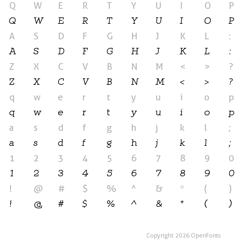 Character Map of Qlarendon Italic