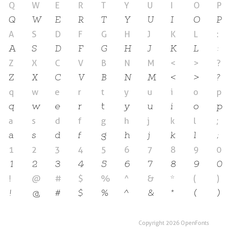 Character Map of Qlarendon Light Italic