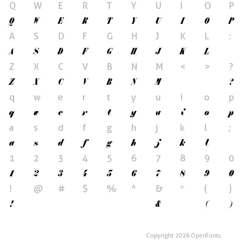 Character Map of Qommodore ExtraBold Italic