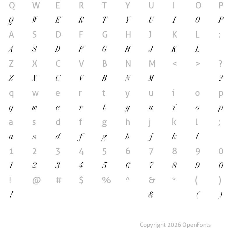 Character Map of Qommodore Italic