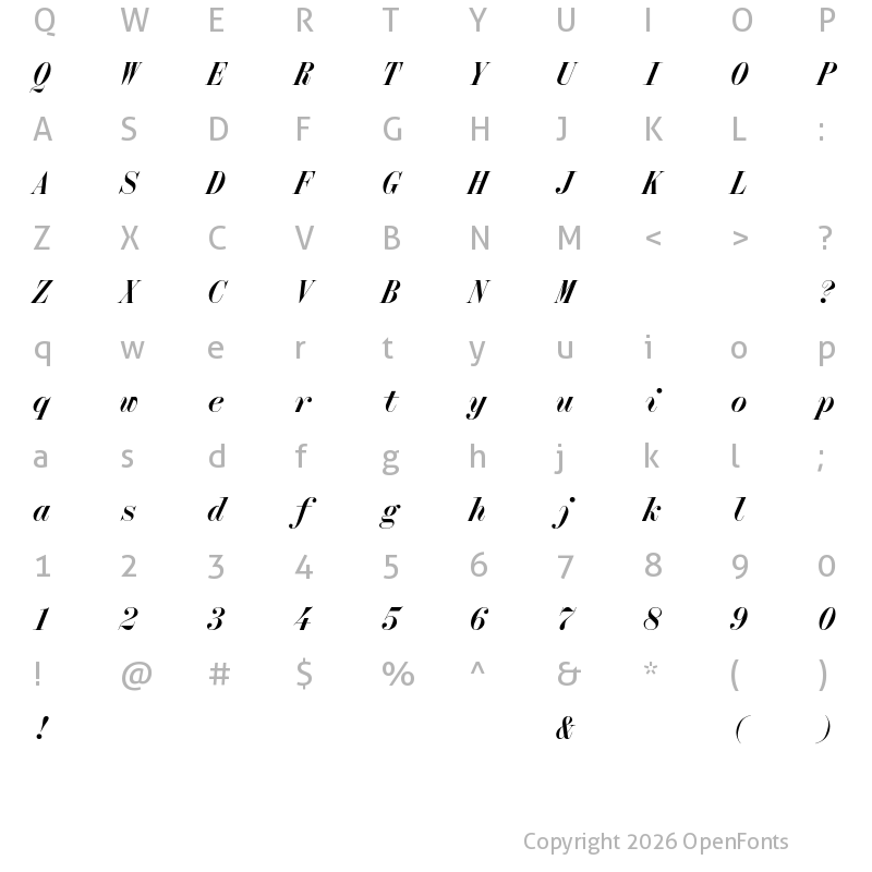 Character Map of Qommodore Medium Italic