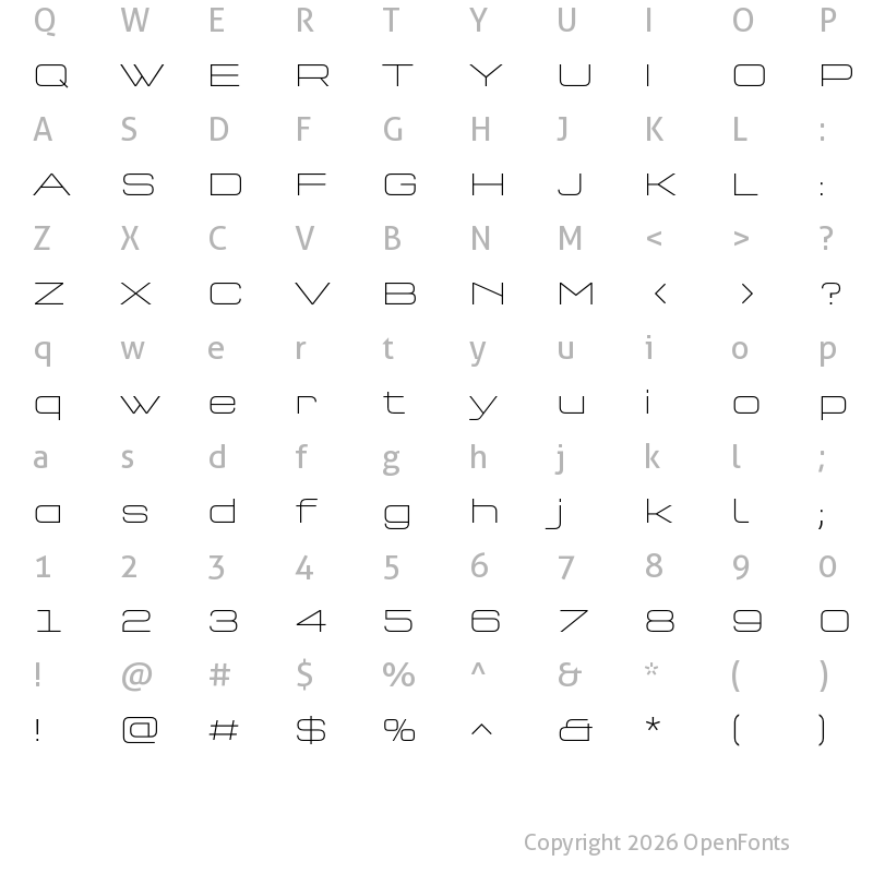 Character Map of QType Extd ExtraLight