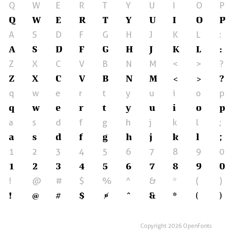 Character Map of Quador Display Bold