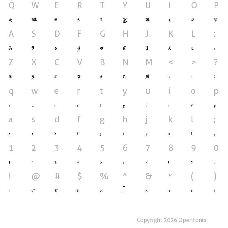 Character Map of Quadrata Preciosa Extended Medium