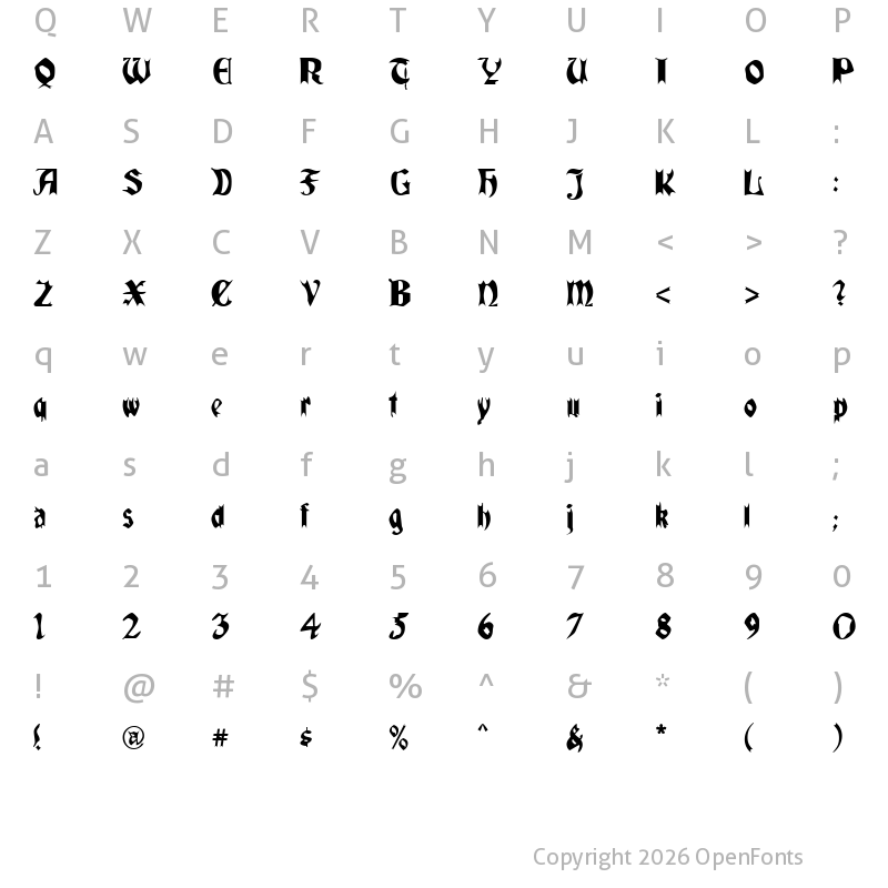 Character Map of QuaelGothic Regular