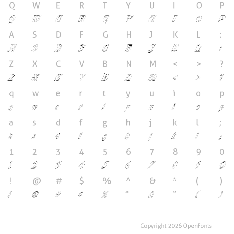 Character Map of QuaelGothicHollowItalics Regular