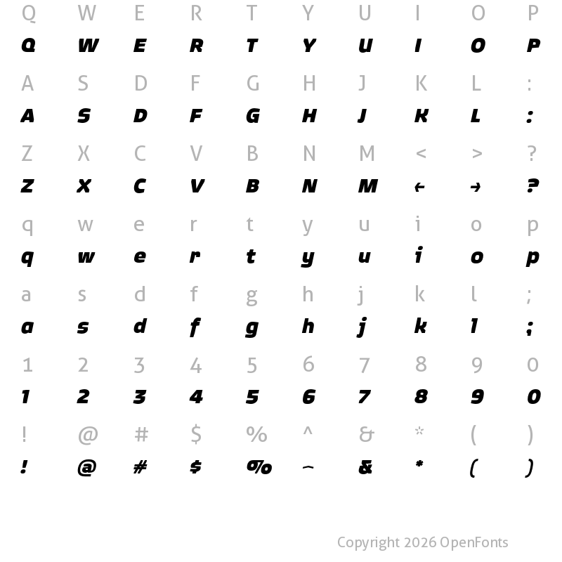 Character Map of Quagmire Black Italic