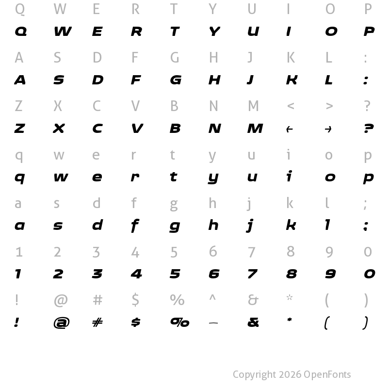 Character Map of QuagmireExtended Bold Italic