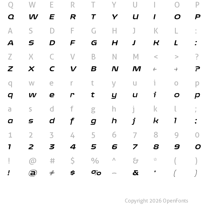 Character Map of QuagmireExtended Medium Italic