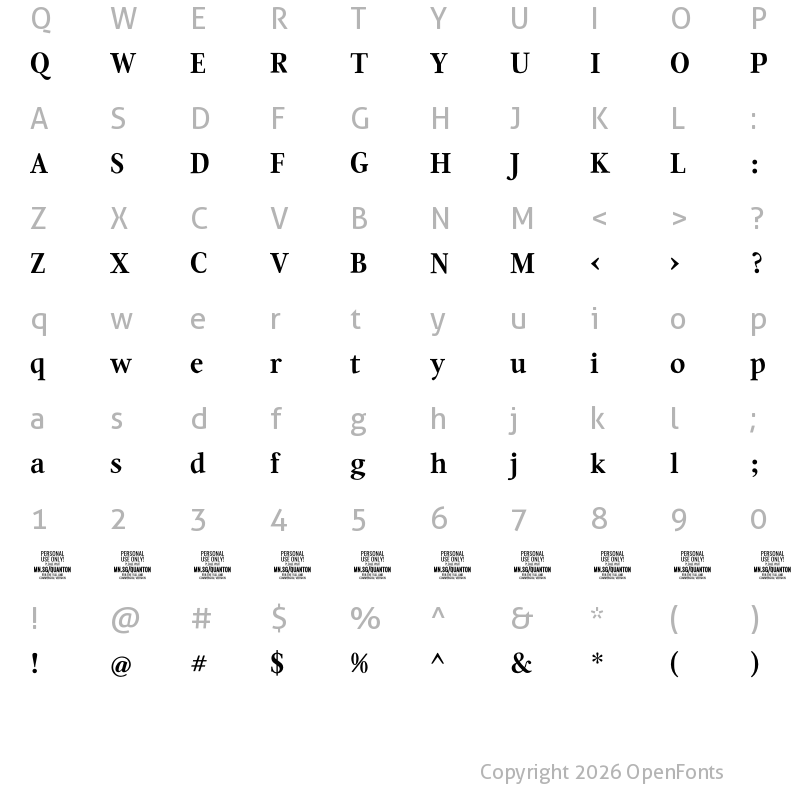 Character Map of Quanton PERSONAL USE ONLY Bold