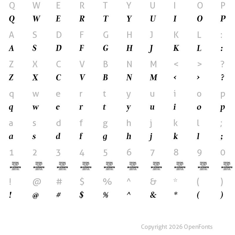 Character Map of Quanton PERSONAL USE ONLY Bold Italic