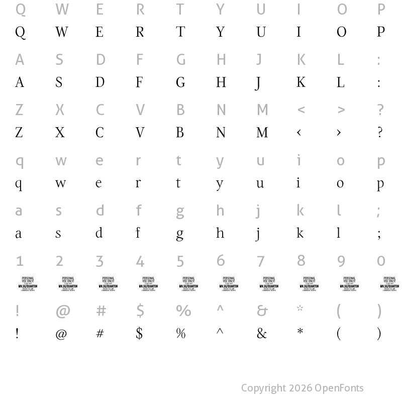Character Map of Quanton PERSONAL USE ONLY Thin