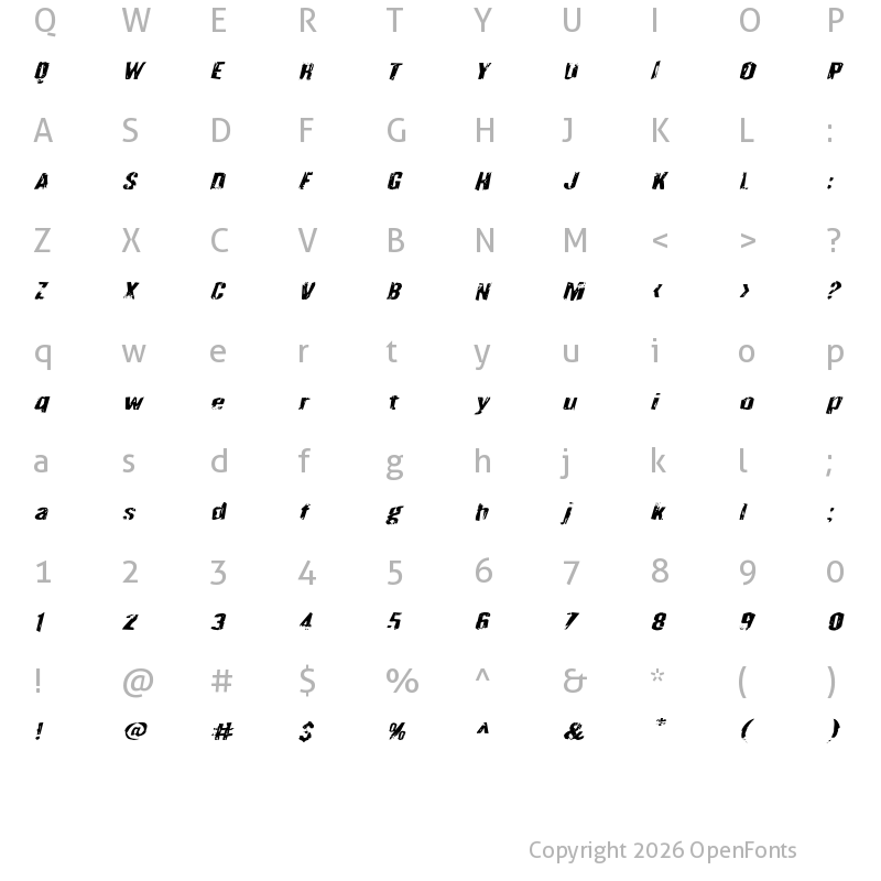 Character Map of Quarrystone Expanded Italic Expanded Italic