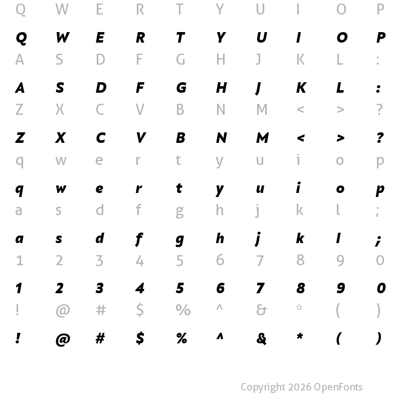 Character Map of Quat BlackItalic