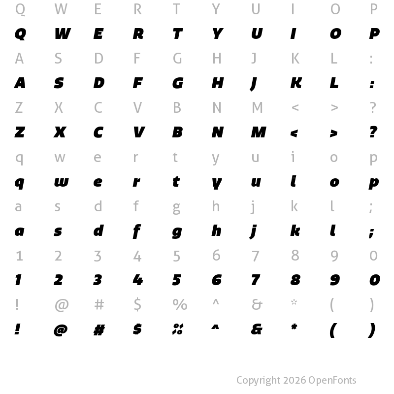 Character Map of Quatro UltraBlack Italic