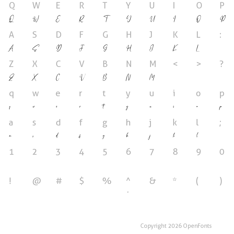 Character Map of Queensytrix Free Regular