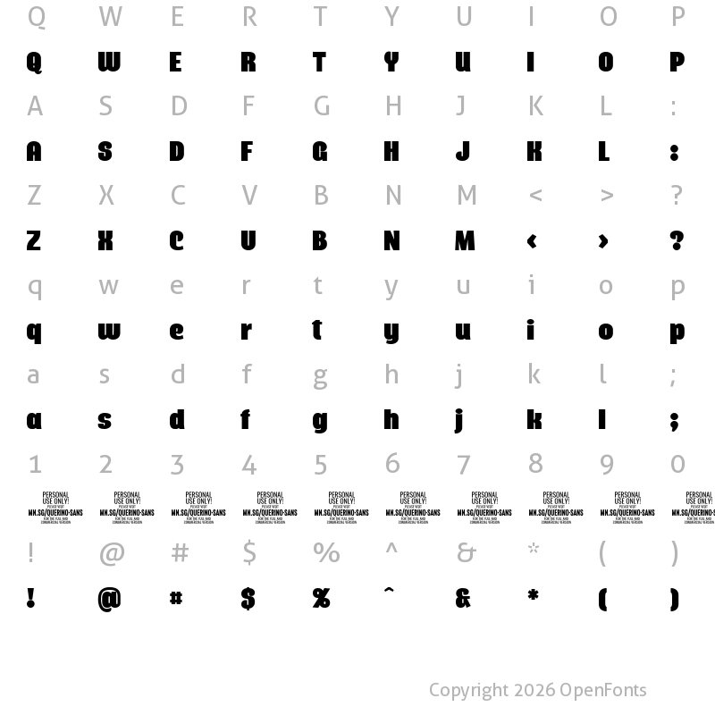 Character Map of Querino Sans PERSONAL USE ONLY Regular