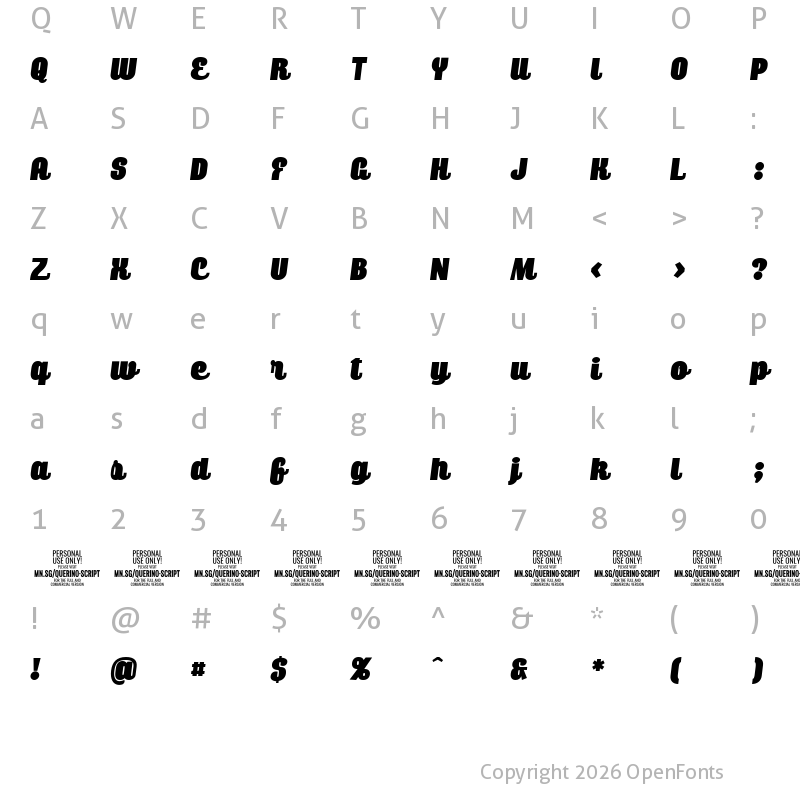 Character Map of Querino Script PERSONAL USE Italic