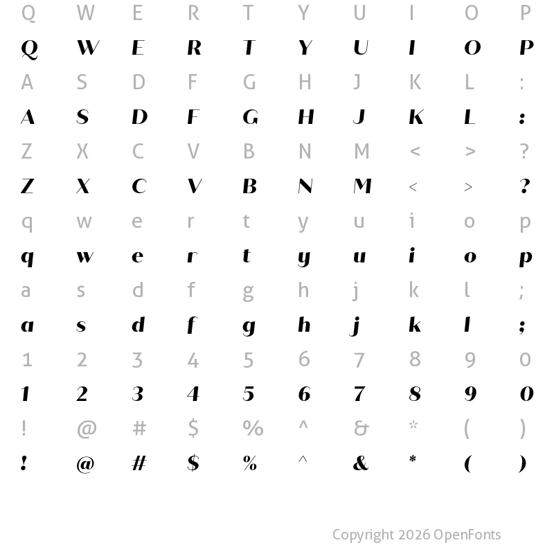 Character Map of Quiche Sans ExtraBold Italic