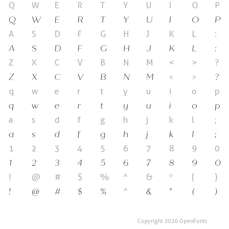Character Map of Quiche Sans Thin Italic