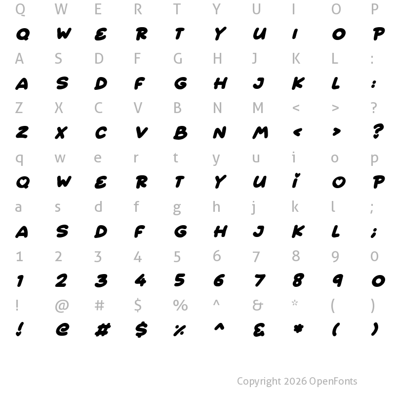 Character Map of Quick Love Italic