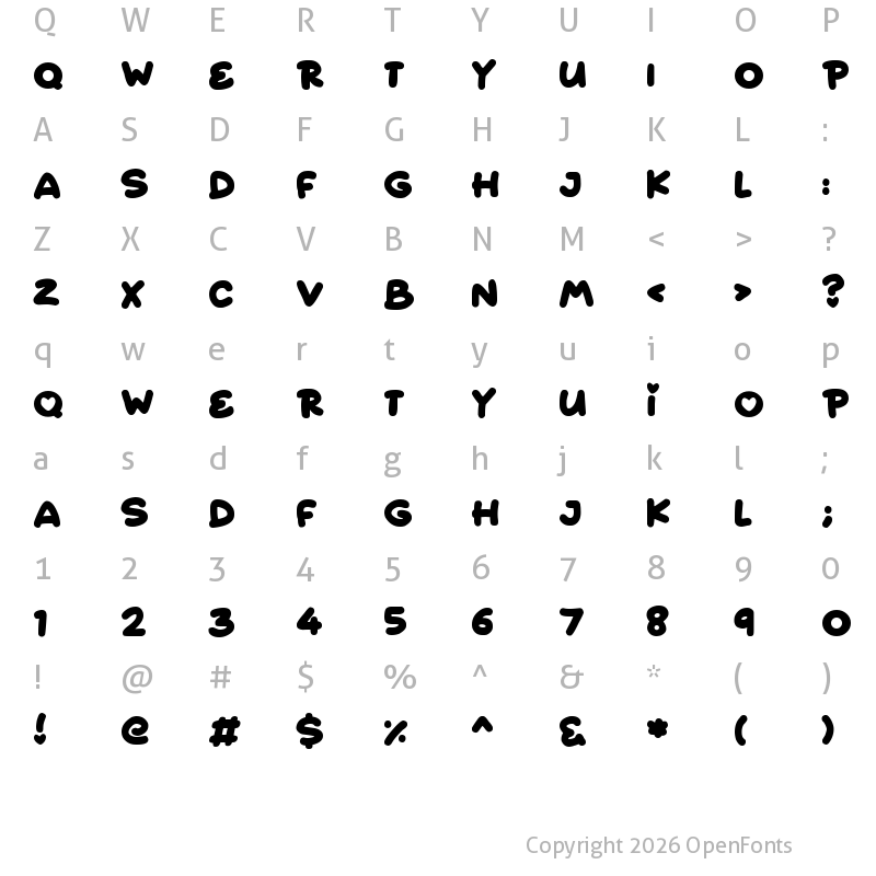 Character Map of Quick Love Regular