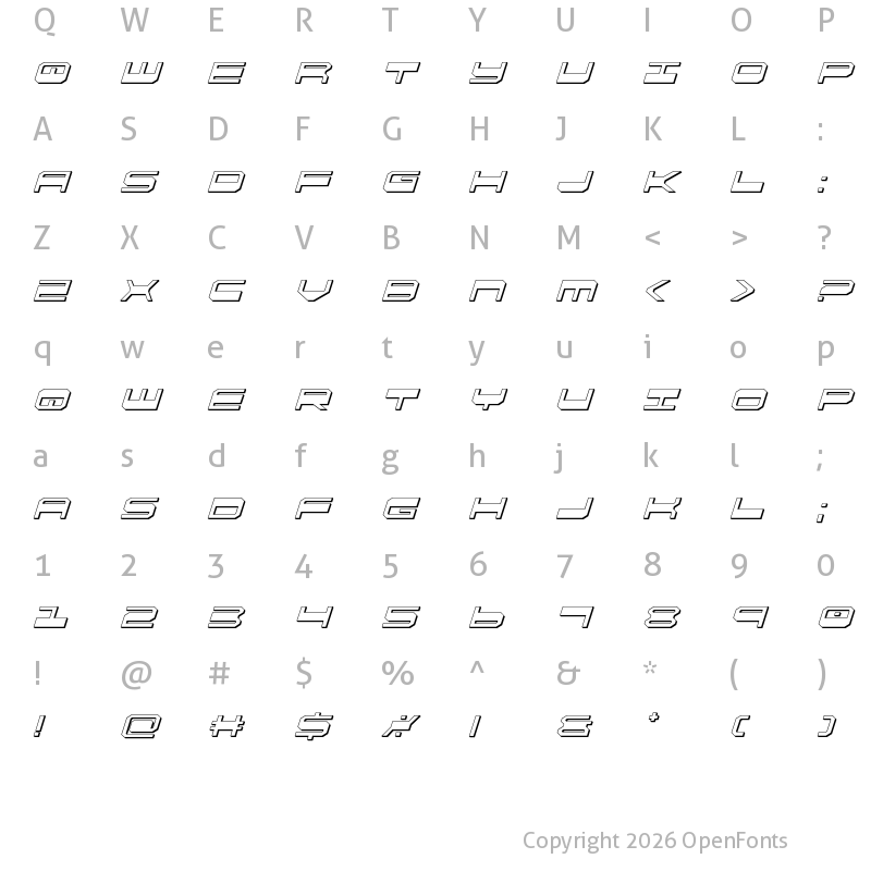 Character Map of QuickGear 3D Italic Italic