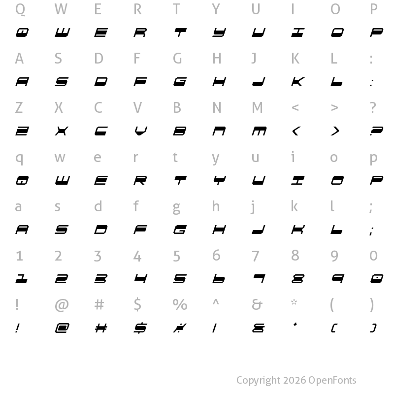 Character Map of QuickGear Condensed Italic Condensed Italic