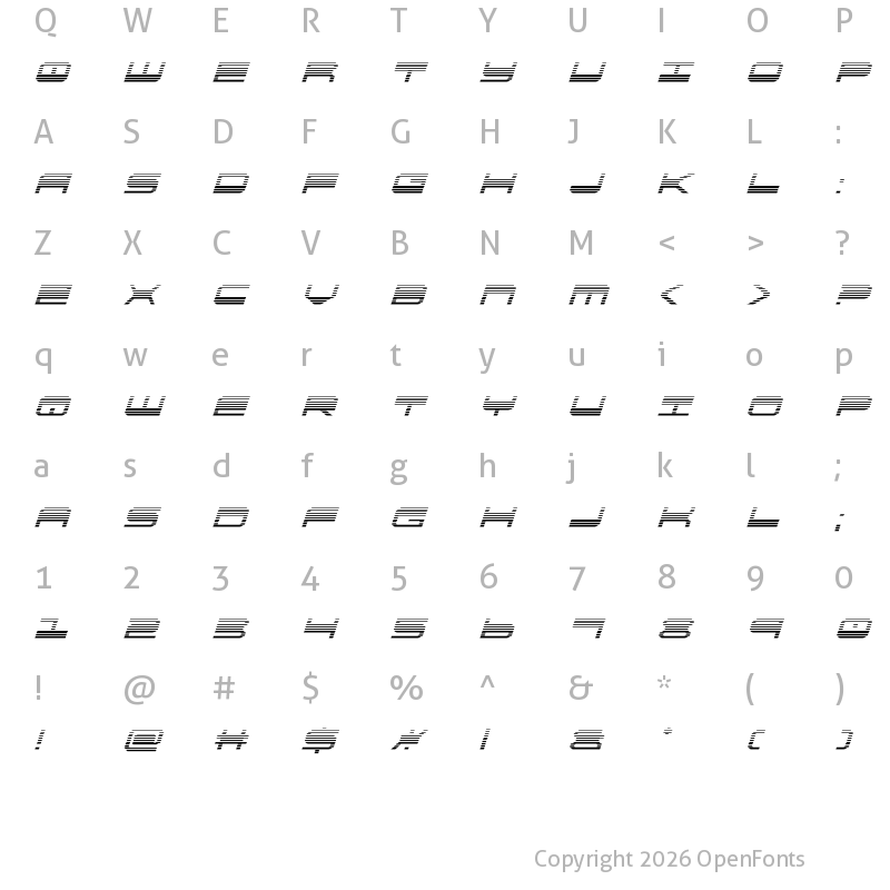 Character Map of QuickGear Gradient Italic Italic