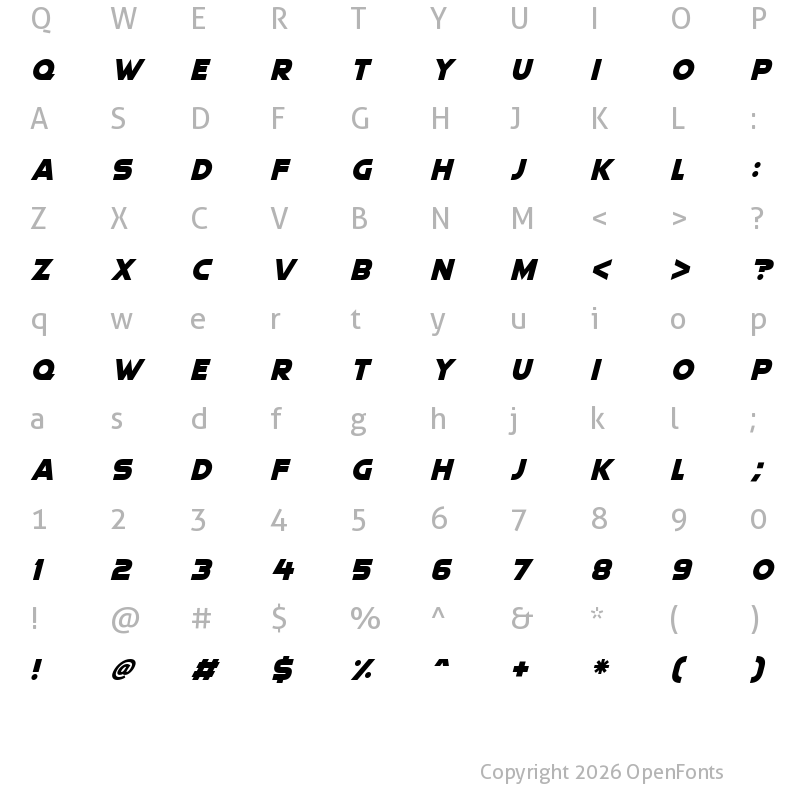 Character Map of Quicksilver Italic