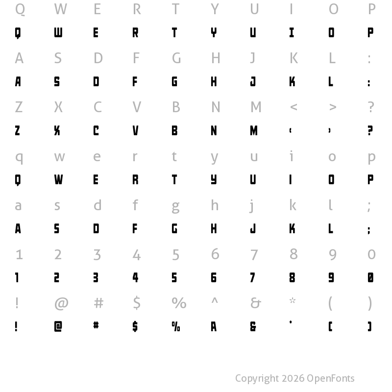 Character Map of Quicky Nick Condensed Straight Regular
