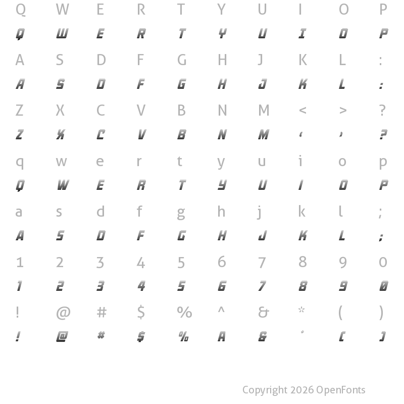 Character Map of Quicky Nick Gradient Regular