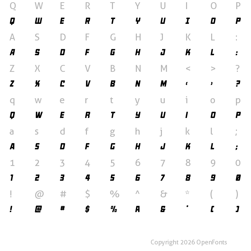Character Map of Quicky Nick Semi-Straight Regular