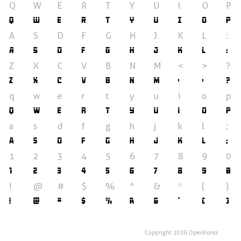 Character Map of Quicky Nick Straight Laser Regular