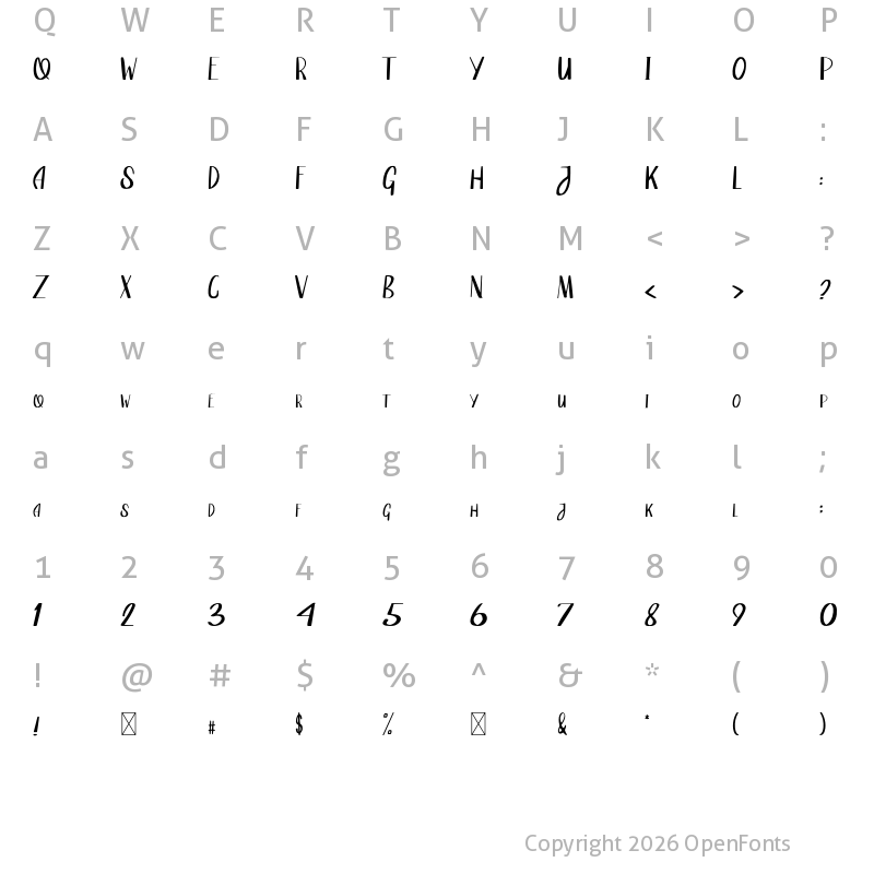 Character Map of Quincrown Regular