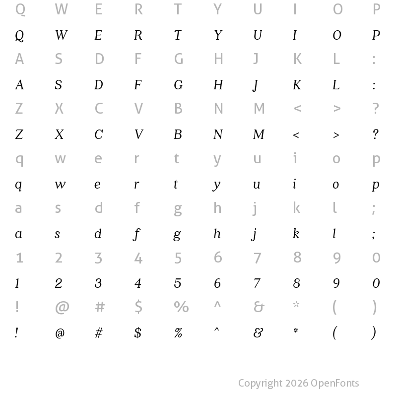 Character Map of Quincy CF Italic