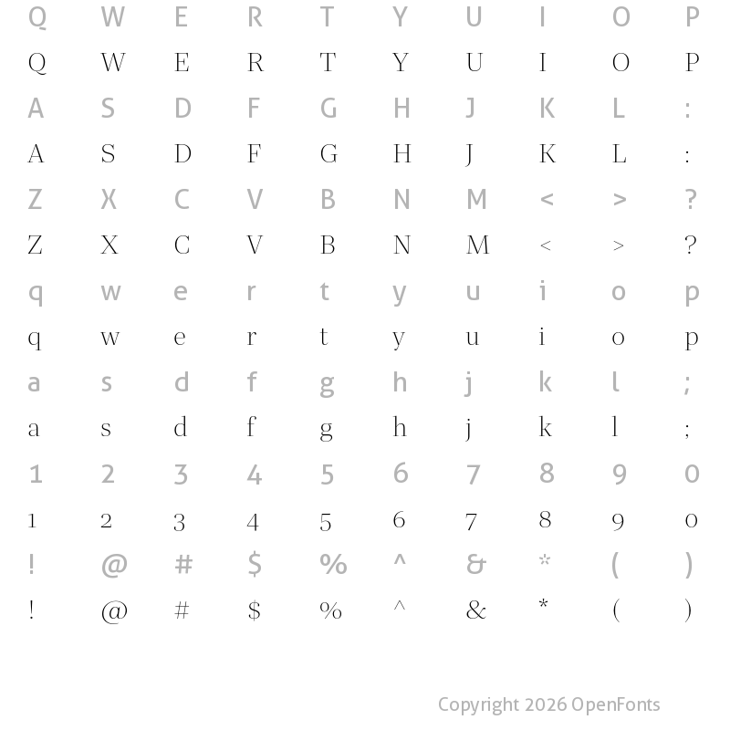 Character Map of Quinn Display Thin