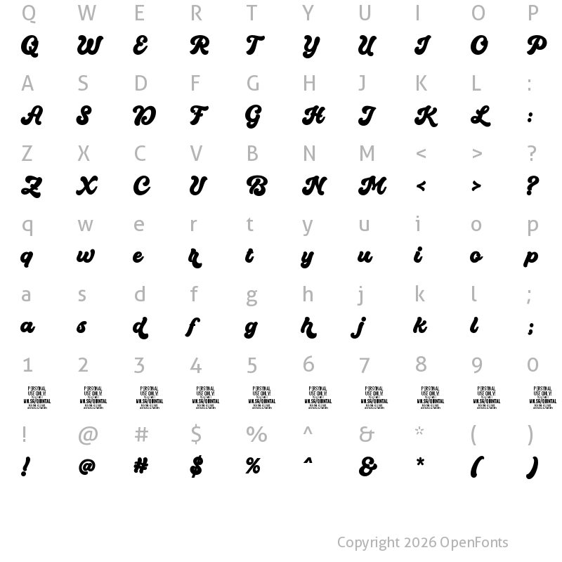Character Map of Quintal Script PERSONAL USE ONLY Bold