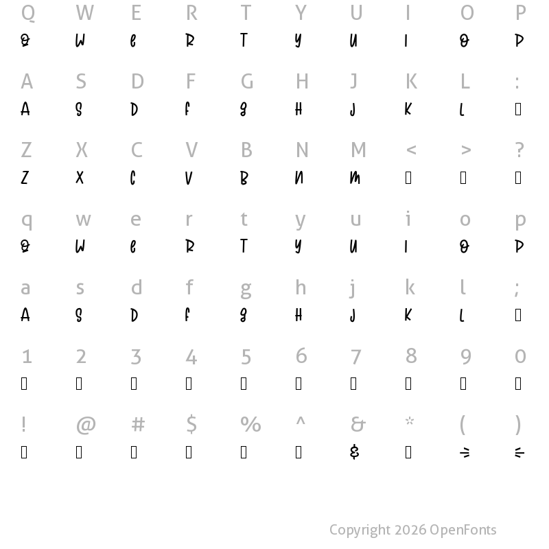 Character Map of QUIRKYLAND Regular