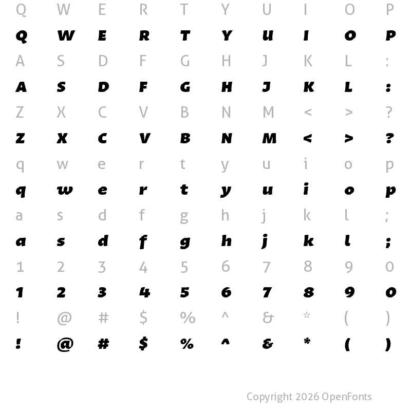 Character Map of Quiz Text ExtraBlack Italic