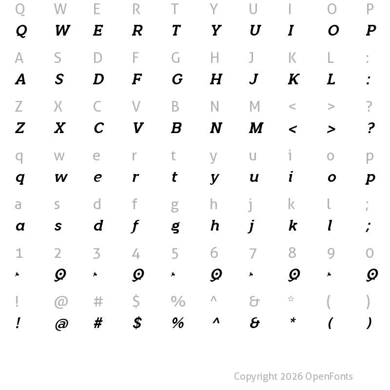 Character Map of Quotus Bold Italic