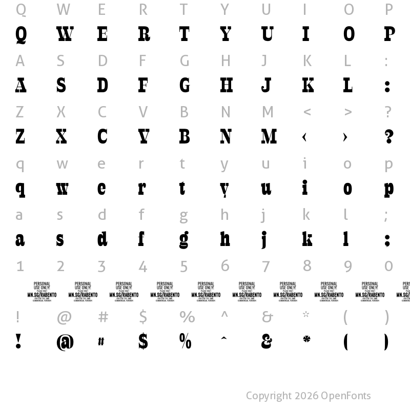 Character Map of Rabento PERSONAL USE ONLY Black