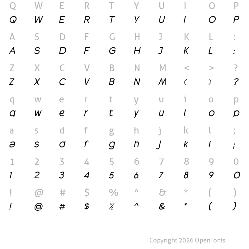 Character Map of RADEON Italic